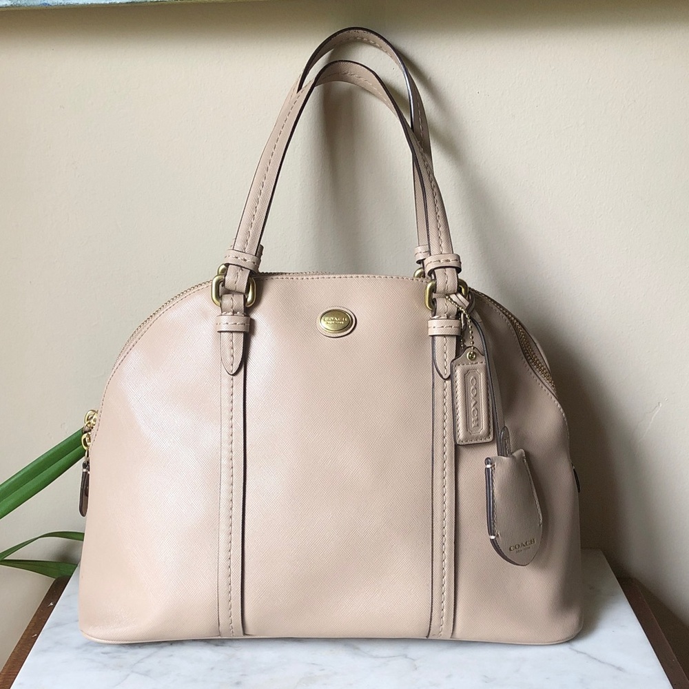 Coach Peyton Leather Dome Satchel in Light Beige